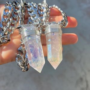 shestherainbow Angel Aura Quartz Stainless Steel Chain Necklace Festival Rave